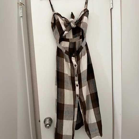 Reformation Riley Plaid Midi Front Tie Dress - Picture 3 of 4